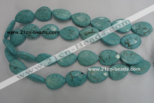 CWB506 15.5 inches 18*25mm faceted flat teardrop howlite turquoise beads