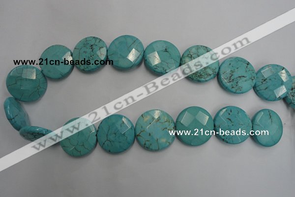 CWB528 15.5 inches 25mm faceted oval howlite turquoise beads