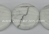 CWB65 15.5 inches 30mm carved coin natural white howlite beads