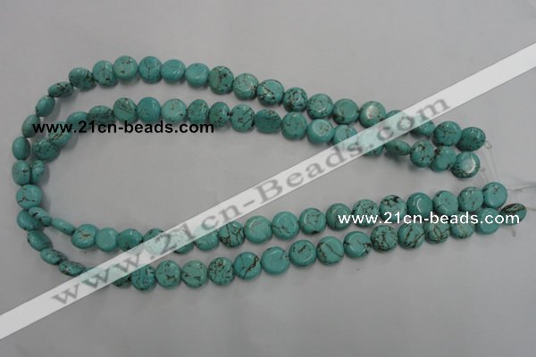 CWB701 15.5 inches 10mm flat round howlite turquoise beads