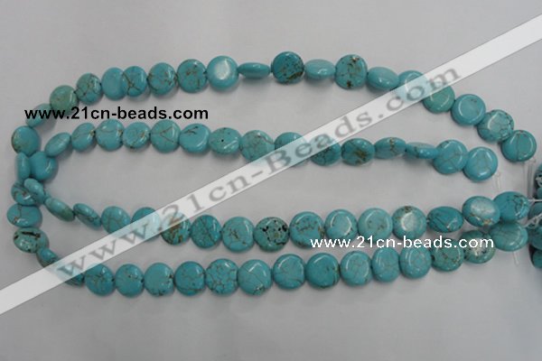 CWB703 15.5 inches 12mm flat round howlite turquoise beads