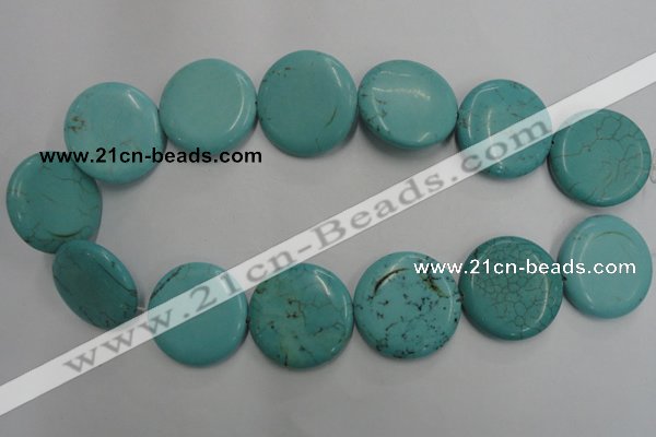 CWB709 15.5 inches 30mm flat round howlite turquoise beads