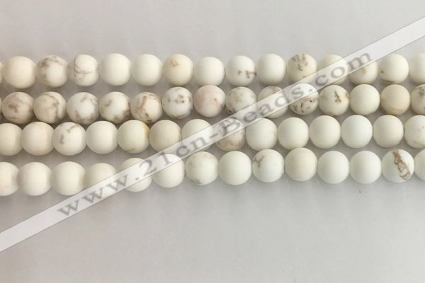 CWB813 15.5 inches 8mm round matte white howlite turquoise beads