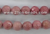 CWF03 15.5 inches 10mm faceted round pink wooden fossil jasper beads