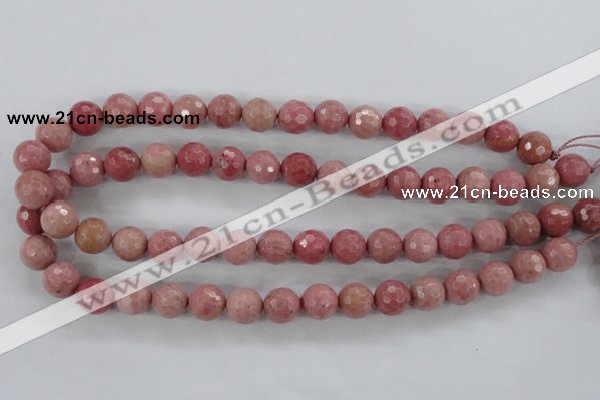 CWF03 15.5 inches 10mm faceted round pink wooden fossil jasper beads