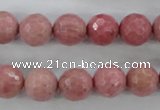 CWF04 15.5 inches 12mm faceted round pink wooden fossil jasper beads