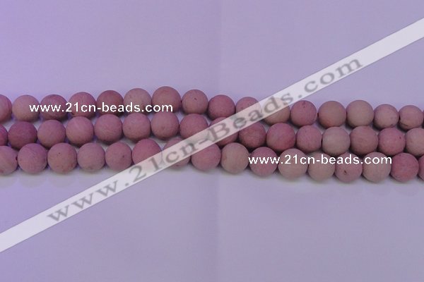 CWF23 15.5 inches 10mm round matte pink wooden fossil jasper beads