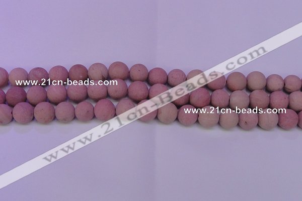 CWF24 15.5 inches 12mm round matte pink wooden fossil jasper beads