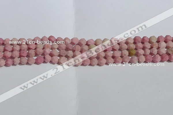 CWF30 6mm faceted nuggets matte pink wooden fossil jasper beads