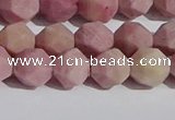 CWF31 8mm faceted nuggets matte pink wooden fossil jasper beads