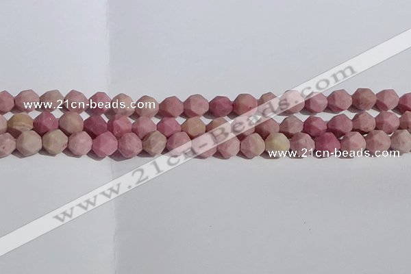 CWF31 8mm faceted nuggets matte pink wooden fossil jasper beads