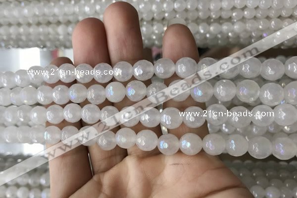 CWH60 15.5 inches 6mm faceted round AB-color white jade beads