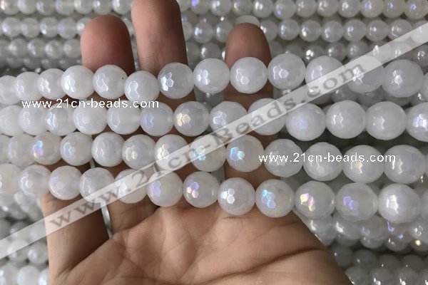 CWH61 15.5 inches 8mm faceted round AB-color white jade beads