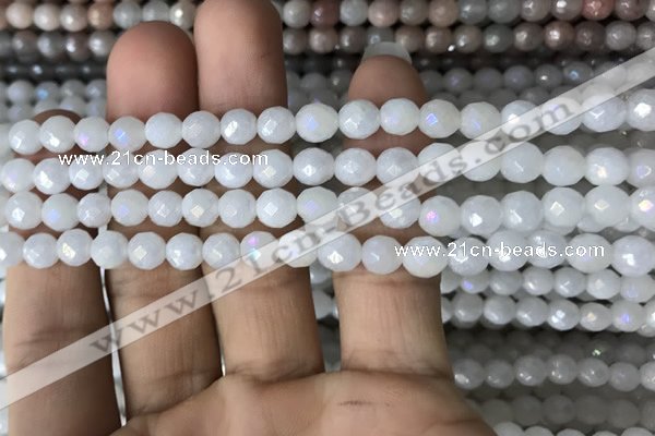 CWH65 15.5 inches 6mm faceted round AB-color white jade beads