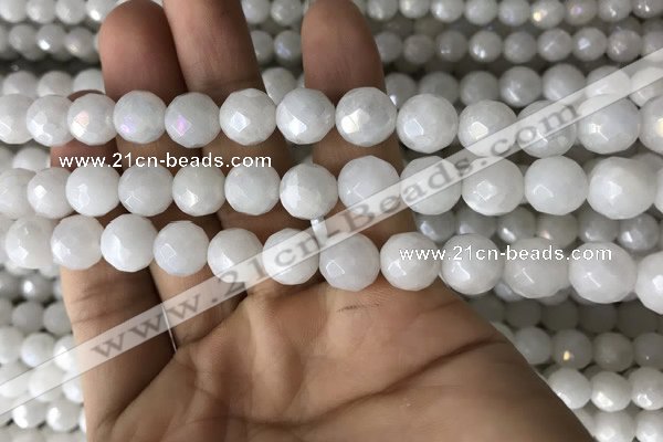 CWH67 15.5 inches 10mm faceted round AB-color white jade beads