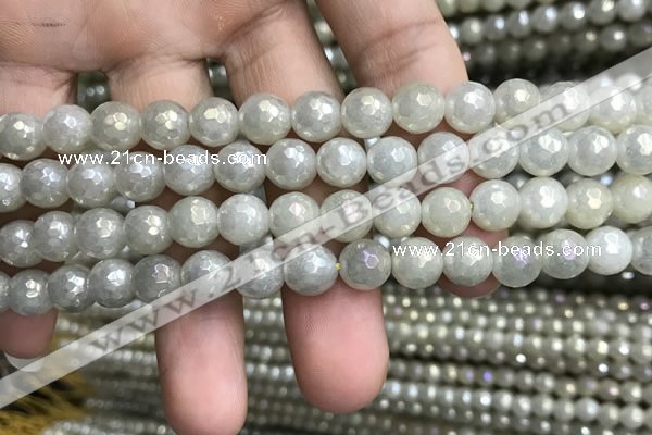 CWH71 15.5 inches 8mm faceted round AB-color white jade beads