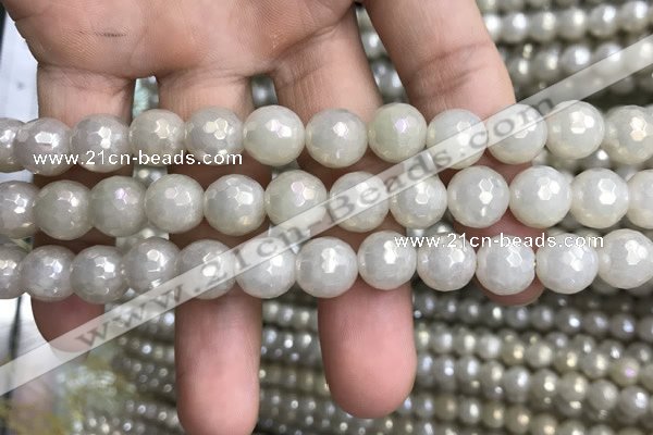 CWH72 15.5 inches 10mm faceted round AB-color white jade beads