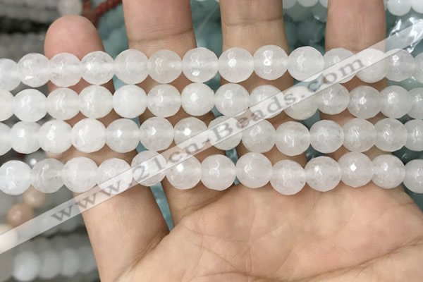 CWH78 15.5 inches 8mm faceted round white jade beads wholesale