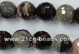 CWJ215 15.5 inches 14mm faceted round wood jasper gemstone beads