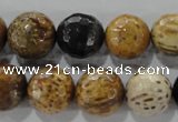 CWJ308 15.5 inches 15mm faceted round wood jasper gemstone beads