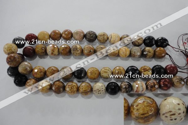 CWJ308 15.5 inches 15mm faceted round wood jasper gemstone beads