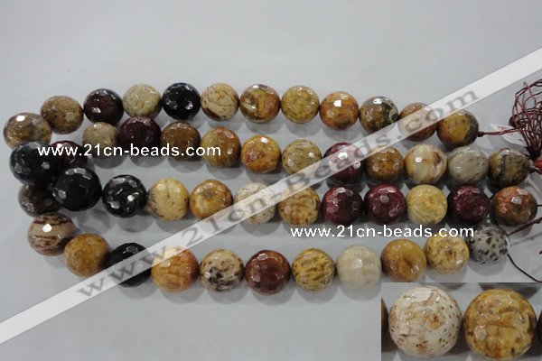 CWJ309 15.5 inches 16mm faceted round wood jasper gemstone beads