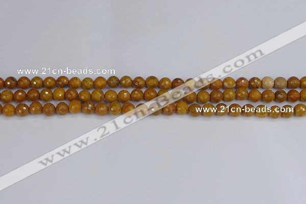 CWJ468 15.5 inches 4mm faceted round yellow petrified wood jasper beads