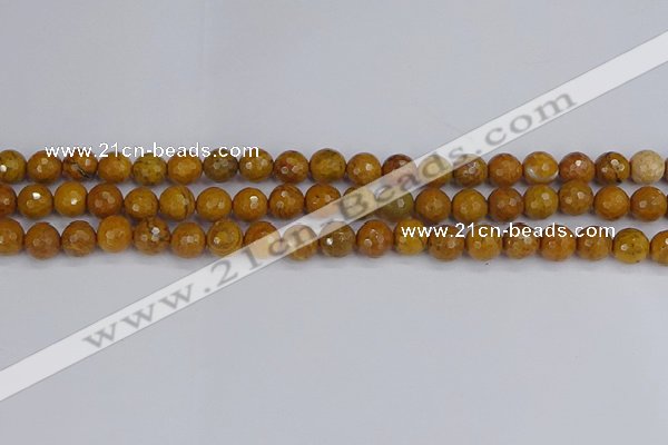 CWJ469 15.5 inches 6mm faceted round yellow petrified wood jasper beads