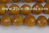 CWJ470 15.5 inches 8mm faceted round yellow petrified wood jasper beads