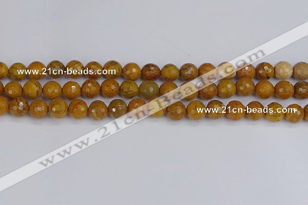 CWJ470 15.5 inches 8mm faceted round yellow petrified wood jasper beads