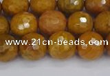 CWJ471 15.5 inches 10mm faceted round yellow petrified wood jasper beads