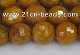 CWJ472 15.5 inches 12mm faceted round yellow petrified wood jasper beads