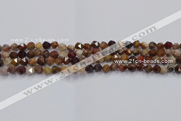 CWJ490 15.5 inches 6mm faceted nuggets wood jasper beads