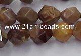 CWJ492 15.5 inches 10mm faceted nuggets wood jasper beads