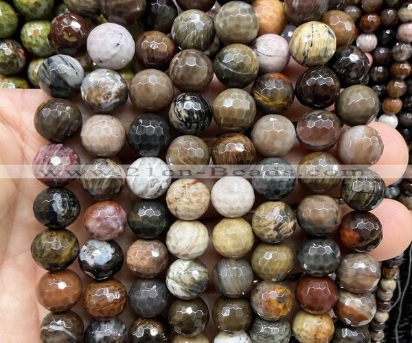 CWJ630 15 inches 10mm faceted round wooden jasper beads wholesale