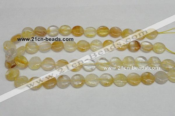 CYC05 15.5 inches 16mm flat round yellow crystal quartz beads