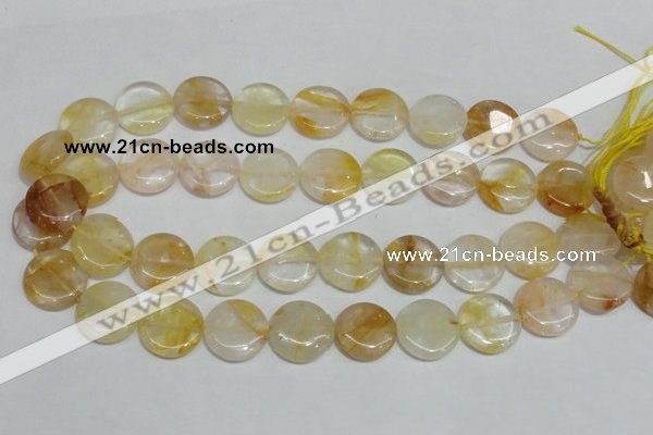 CYC06 15.5 inches 20mm flat round yellow crystal quartz beads