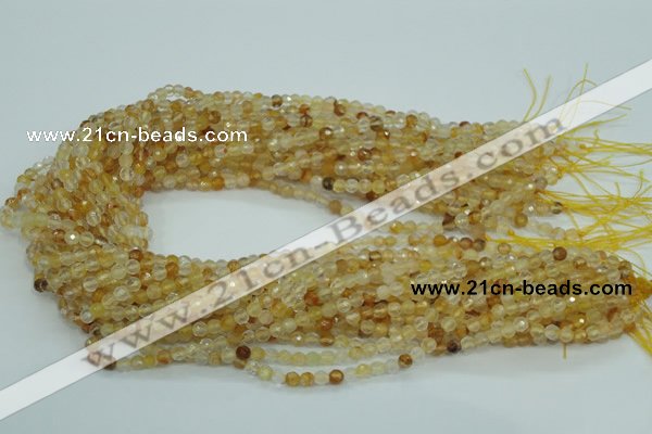CYC110 15.5 inches 4mm faceted round yellow crystal quartz beads