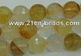 CYC115 15.5 inches 12mm faceted round yellow crystal quartz beads