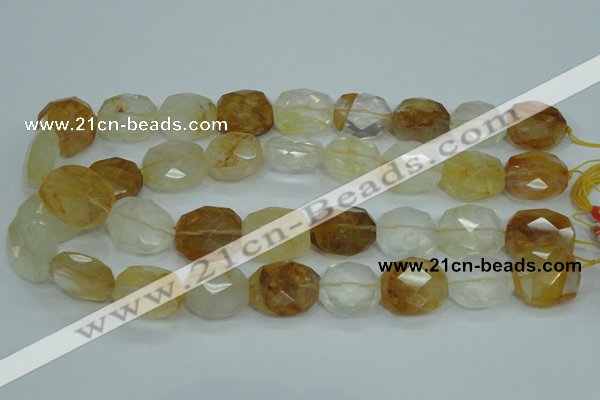 CYC127 15.5 inches 18*22mm faceted nuggets yellow crystal quartz beads