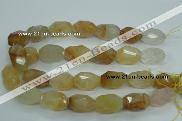 CYC129 15.5 inches 18*30mm faceted nuggets yellow crystal quartz beads