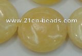 CYJ52 15.5 inches 30mm flat round yellow jade gemstone beads wholesale