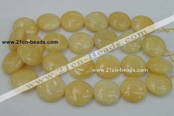 CYJ52 15.5 inches 30mm flat round yellow jade gemstone beads wholesale