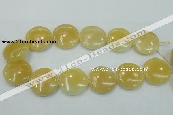 CYJ53 15.5 inches 35mm flat round yellow jade gemstone beads wholesale