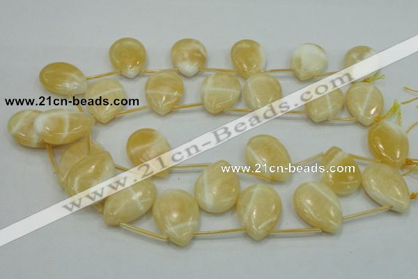 CYJ55 22*30mm top-drilled flat teardrop yellow jade gemstone beads