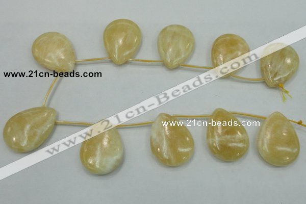 CYJ56 30*40mm top-drilled flat teardrop yellow jade gemstone beads