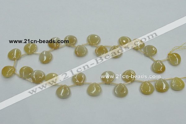 CYJ57 15*15mm top-drilled flat teardrop yellow jade gemstone beads