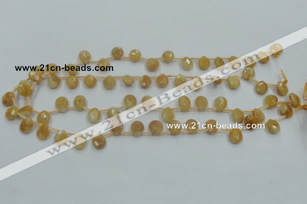 CYJ58 15.5 inches 10*12mm briolette yellow jade gemstone beads