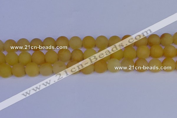 CYJ605 15.5 inches 14mm round matte yellow jade beads wholesale