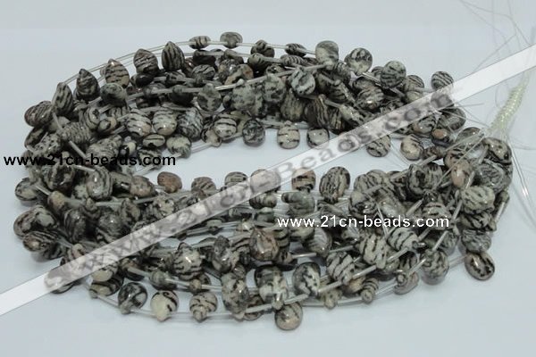 CZJ12 16 inches 10*14mm flat teardrop zebra jasper gemstone beads